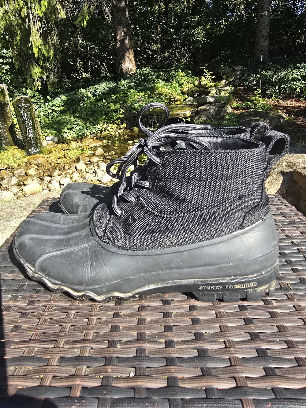 Sperry Men's Black Lace-Up Duck Boots Waterproof Rain Snow Winter Warm Dry